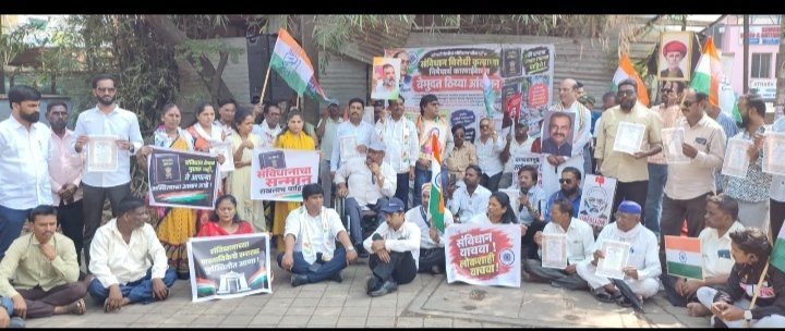 संविधान प्रस्ताविका स्मारकाच्या पुनर्स्थापनेसाठी काँग्रेसचे बेमुदत ठिय्या आंदोलन सुरू!